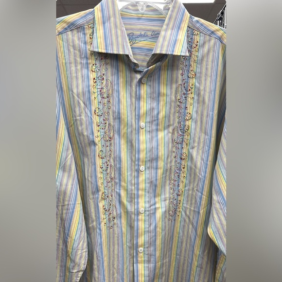 BUGATCHI UOMO XL Pastel Stripe Decorative Vertical Embroidery Spread Collar NICE - Picture 15 of 15